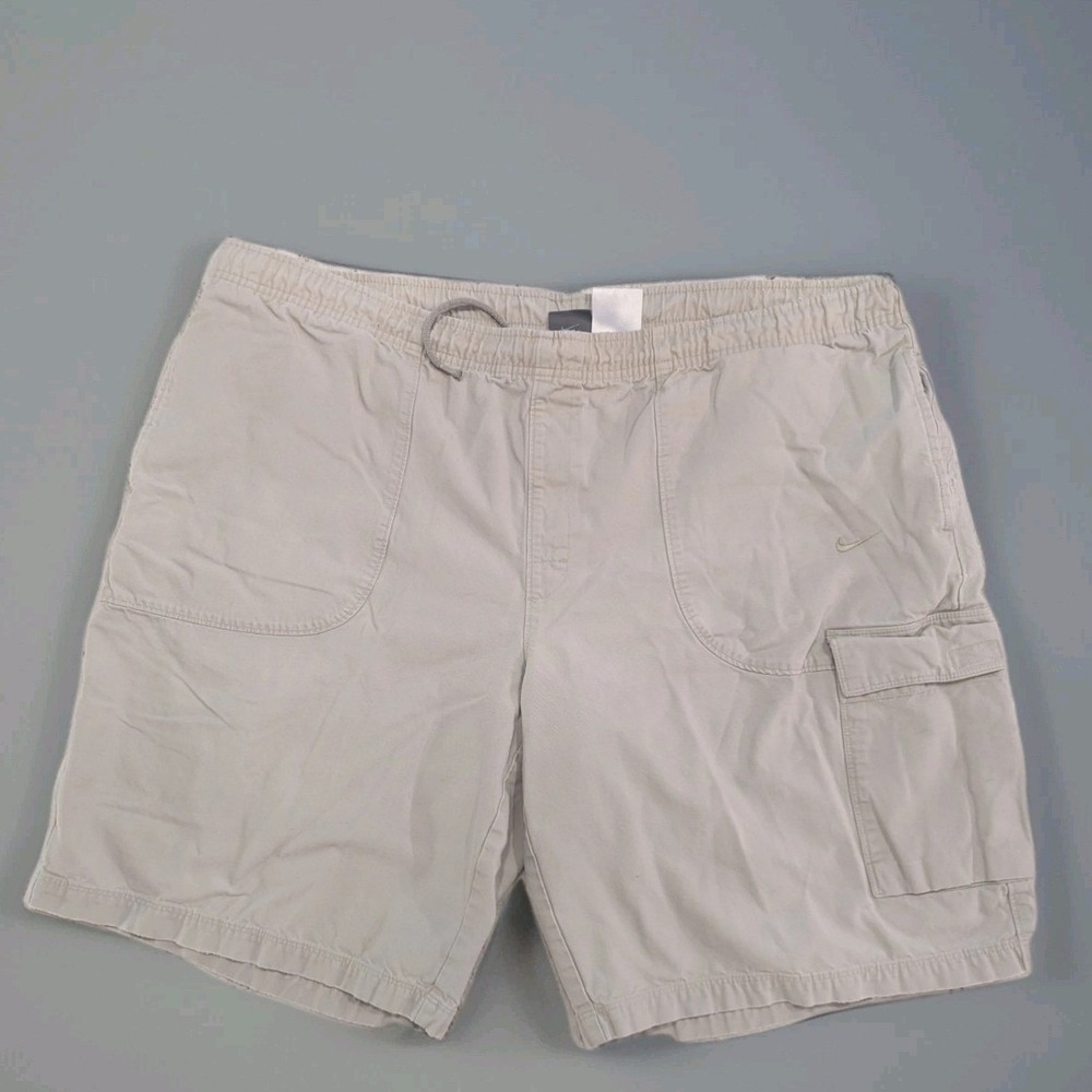 VTG Y2K Nike Cargo Shorts Khaki Elastic Waist Embroidered Swoosh Hiking Mens XL